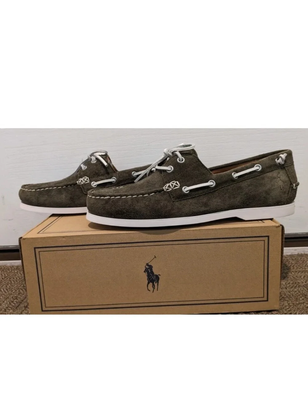 Polo Ralph Lauren Merton Suede Boat Shoe , Green, Men's Size 10 New With Box